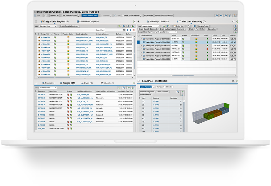 CargoSys container planning interface on a laptop